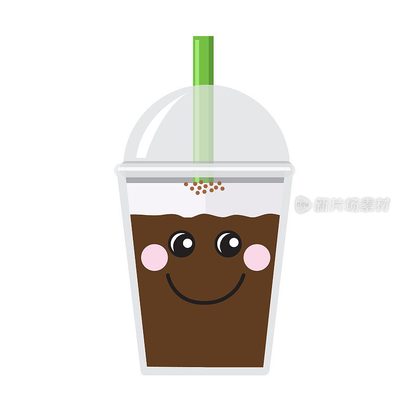 Happy Emoji Kawaii face on Bubble or Boba Tea Chocolate with cream cheese foam Flavor Full color Icon on white background